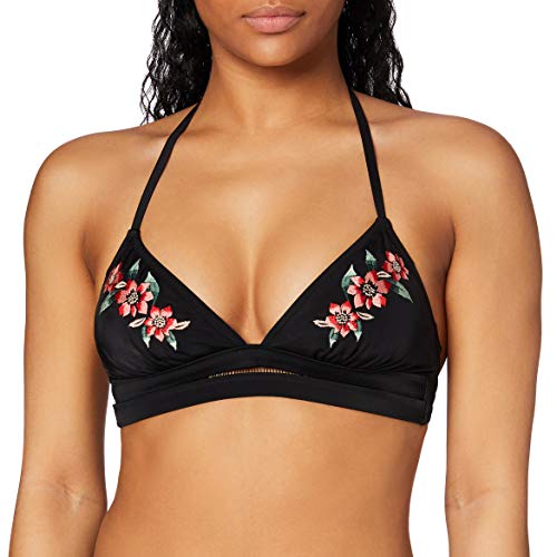 Marca Amazon - IRIS & LILLY Top de Bikini con Flores Mujer, Negro (Nero), S, Label: S