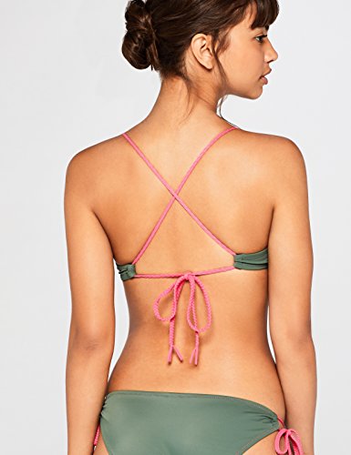 Marca Amazon - IRIS & LILLY Top de Bikini Crochet Mujer, Verde (Olive/Starlet Pink/Fandango Pink), L, Label: L