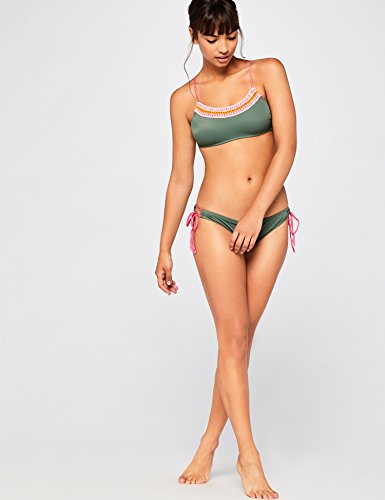 Marca Amazon - IRIS & LILLY Top de Bikini Crochet Mujer, Verde (Olive/Starlet Pink/Fandango Pink), XS, Label: XS