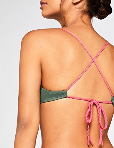 Marca Amazon - IRIS & LILLY Top de Bikini Crochet Mujer, Verde (Olive/Starlet Pink/Fandango Pink), XS, Label: XS