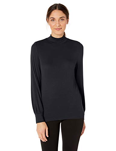 Marca Amazon - Lark & Ro - Blusa de punto con manga larga y cuello alto para mujer, Azul marino oscuro, US S (EU S - M)
