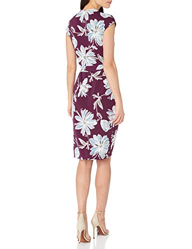 Marca Amazon - Lark & Ro Classic Cap-Sleeve Wrap Dress Vestido, Wine Floral, XS