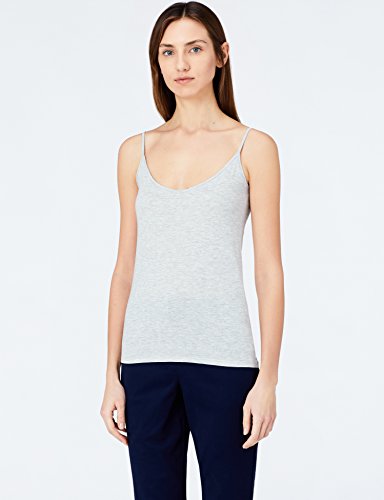 Marca Amazon - MERAKI Camiseta Mujer de Tirantes, Pack de 2, Gris (Light Grey Marl/white), 40, Label: M
