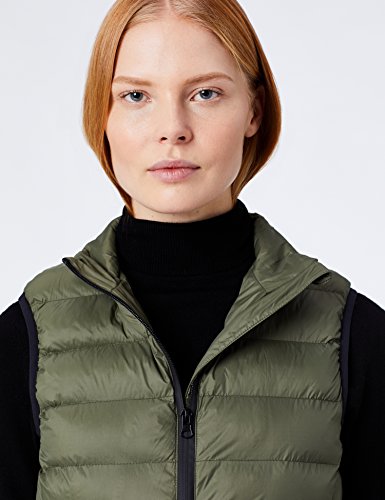 Marca Amazon - MERAKI Chaleco Acolchado Mujer con Cuello Alto, Verde (Khaki), 38, Label: S