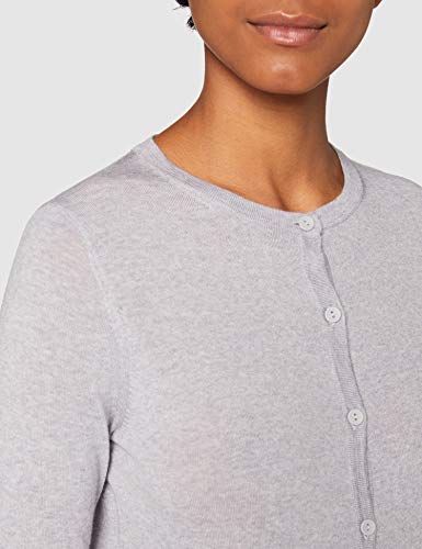 Marca Amazon - MERAKI Chaqueta de Merino Mujer Cuello Redondo, Gris (Light Grey Marl), 36, Label: XS
