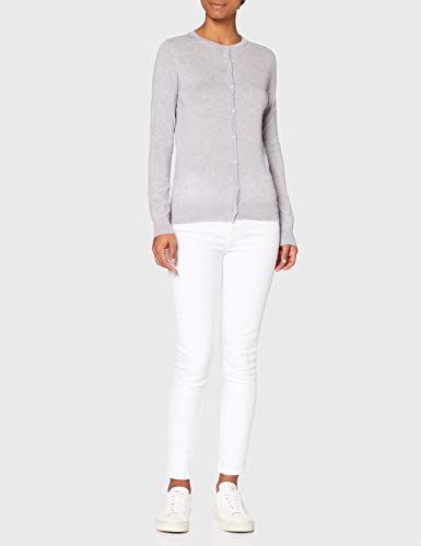 Marca Amazon - MERAKI Chaqueta de Merino Mujer Cuello Redondo, Gris (Light Grey Marl), 36, Label: XS