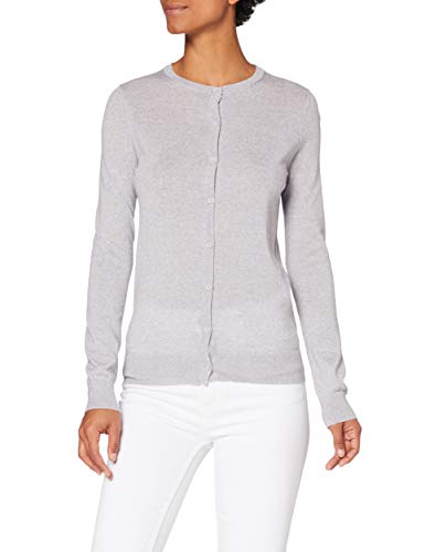 Marca Amazon - MERAKI Chaqueta de Merino Mujer Cuello Redondo, Gris (Light Grey Marl), 36, Label: XS