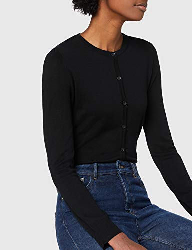 Marca Amazon - MERAKI Chaqueta de Merino Mujer Cuello Redondo, Negro (Black), 36, Label: XS