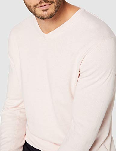 Marca Amazon - MERAKI Jersey de Algodón Hombre Cuello Pico, Rosa (Pale Pink), M, Label: M