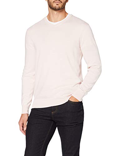Marca Amazon - MERAKI Jersey de Algodón Hombre Cuello Pico, Rosa (Pale Pink), M, Label: M