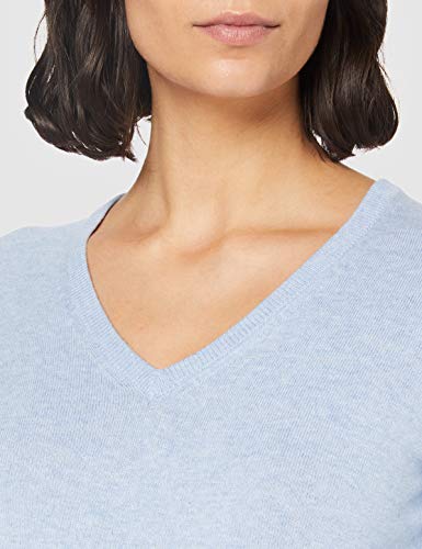 Marca Amazon - MERAKI Jersey de Algodón Mujer Cuello Pico, Azul (Ocean Blue), 40, Label: M