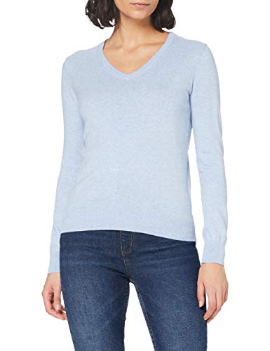 Marca Amazon - MERAKI Jersey de Algodón Mujer Cuello Pico, Azul (Ocean Blue), 40, Label: M