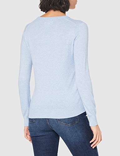 Marca Amazon - MERAKI Jersey de Algodón Mujer Cuello Pico, Azul (Ocean Blue), 40, Label: M
