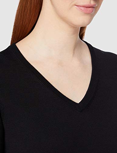 Marca Amazon - MERAKI Jersey de Algodón Mujer Cuello Pico, Negro (Black), 48, Label: 3XL