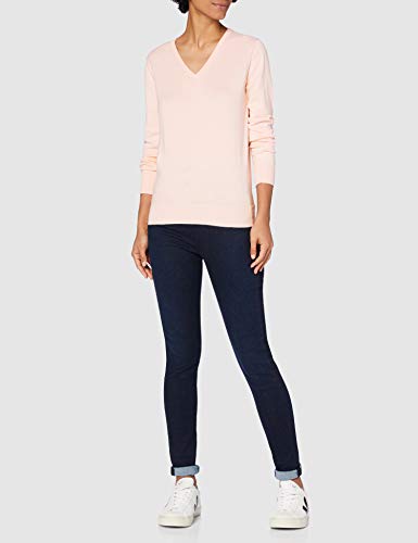 Marca Amazon - MERAKI Jersey de Algodón Mujer Cuello Pico, Rosa (Pale Pink), 40, Label: M