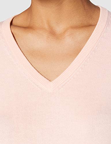Marca Amazon - MERAKI Jersey de Algodón Mujer Cuello Pico, Rosa (Pale Pink), 40, Label: M