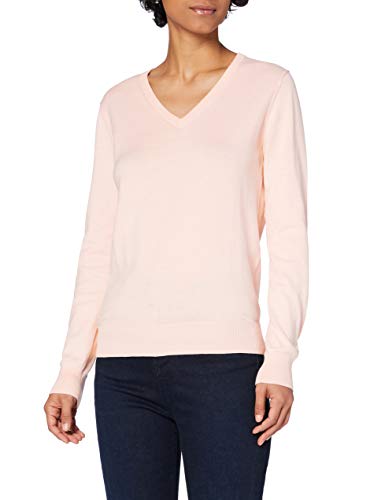 Marca Amazon - MERAKI Jersey de Algodón Mujer Cuello Pico, Rosa (Pale Pink), 40, Label: M