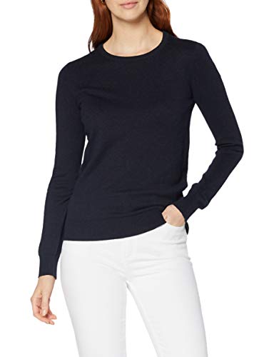 Marca Amazon - MERAKI Jersey de Algodón Mujer Cuello Redondo, Azul (Navy), 40, Label: M