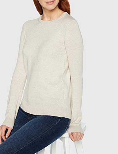 Marca Amazon - MERAKI Jersey de Algodón Mujer Cuello Redondo, Beige (Linen), 42, Label: L