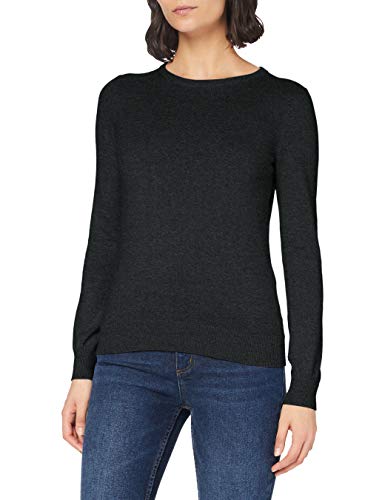 Marca Amazon - MERAKI Jersey de Algodón Mujer Cuello Redondo, Gris (Charcoal), 44, Label: XL