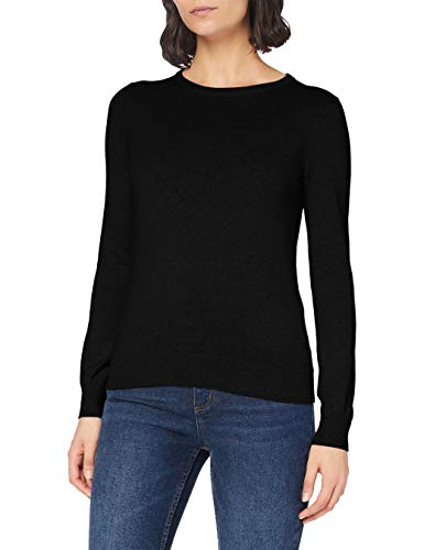 Marca Amazon - MERAKI Jersey de Algodón Mujer Cuello Redondo, Negro (Black), 38, Label: S