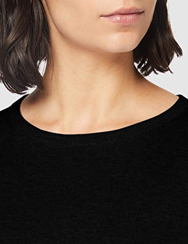 Marca Amazon - MERAKI Jersey de Algodón Mujer Cuello Redondo, Negro (Black), 42, Label: L