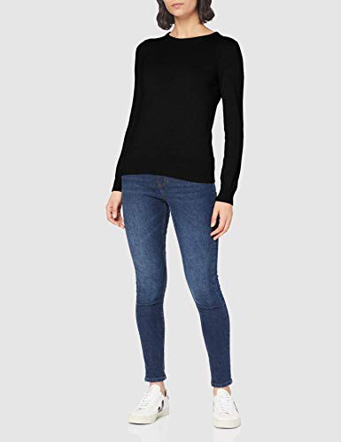 Marca Amazon - MERAKI Jersey de Algodón Mujer Cuello Redondo, Negro (Black), 44, Label: XL