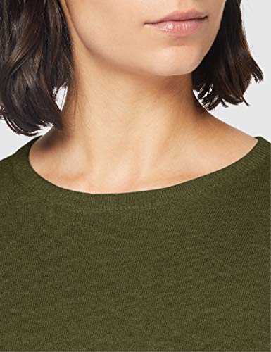 Marca Amazon - MERAKI Jersey de Algodón Mujer Cuello Redondo, Verde (Khaki), 48, Label: 3XL