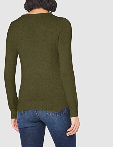 Marca Amazon - MERAKI Jersey de Algodón Mujer Cuello Redondo, Verde (Khaki), 48, Label: 3XL