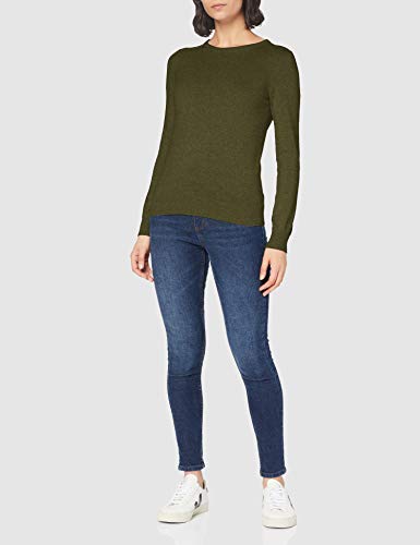 Marca Amazon - MERAKI Jersey de Algodón Mujer Cuello Redondo, Verde (Khaki), 48, Label: 3XL