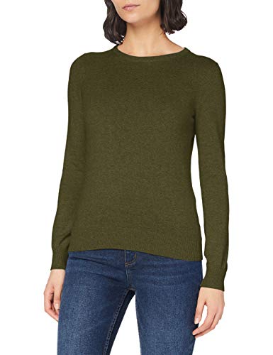 Marca Amazon - MERAKI Jersey de Algodón Mujer Cuello Redondo, Verde (Khaki), 48, Label: 3XL