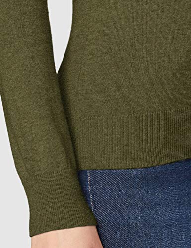 Marca Amazon - MERAKI Jersey de Algodón Mujer Cuello Redondo, Verde (Khaki), 48, Label: 3XL