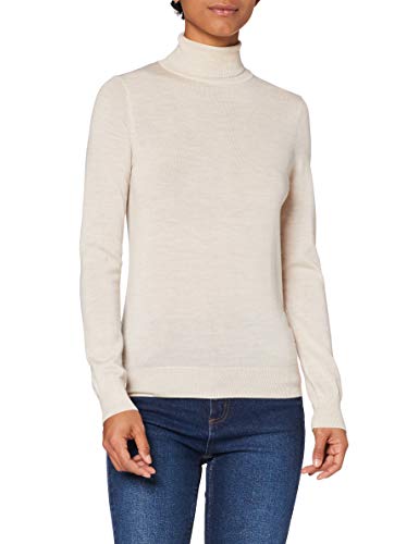 Marca Amazon - MERAKI Jersey de Merino Mujer Cuello Alto, Beige (Oatmeal), 46, Label: XXL