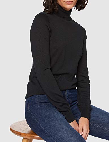 Marca Amazon - MERAKI Jersey de Merino Mujer Cuello Alto, Negro (Black), 42, Label: L