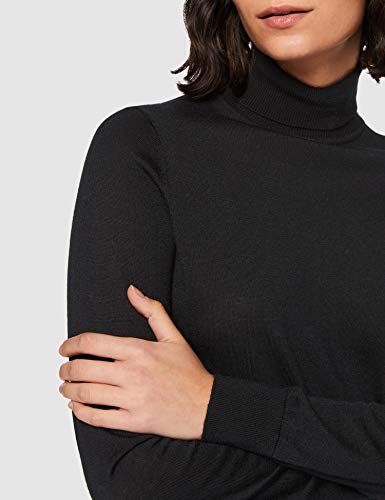 Marca Amazon - MERAKI Jersey de Merino Mujer Cuello Alto, Negro (Black), 48, Label: 3XL