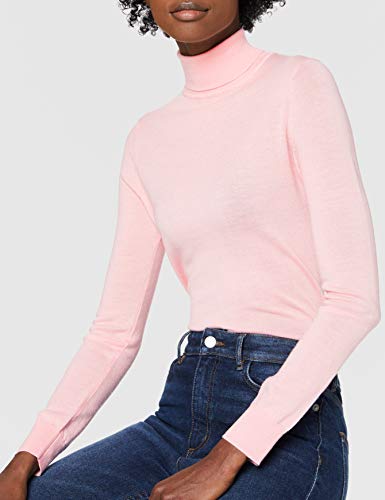 Marca Amazon - MERAKI Jersey de Merino Mujer Cuello Alto, Rosa (Pale Pink), 42, Label: L
