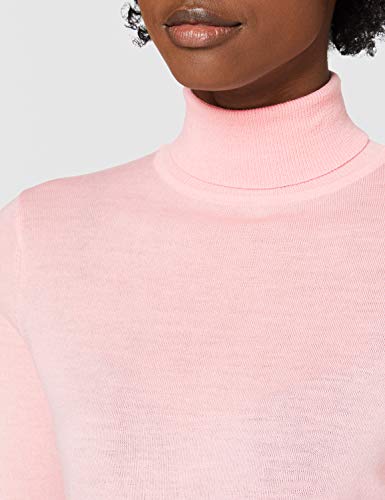 Marca Amazon - MERAKI Jersey de Merino Mujer Cuello Alto, Rosa (Pale Pink), 42, Label: L