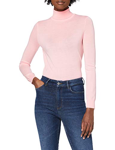 Marca Amazon - MERAKI Jersey de Merino Mujer Cuello Alto, Rosa (Pale Pink), 42, Label: L