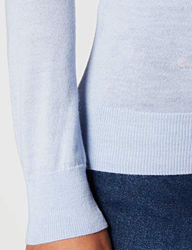 Marca Amazon - MERAKI Jersey de Merino Mujer Cuello Redondo, Azul (Light Blue), 36, Label: XS