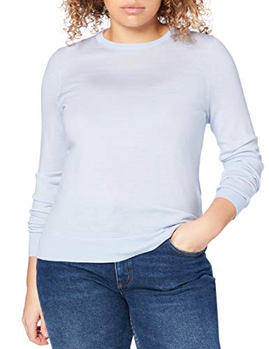 Marca Amazon - MERAKI Jersey de Merino Mujer Cuello Redondo, Azul (Light Blue), 36, Label: XS