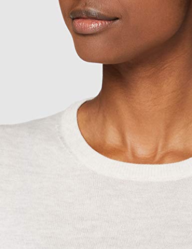 Marca Amazon - MERAKI Jersey de Merino Mujer Cuello Redondo, Beige (Oatmeal), 48, Label: 3XL