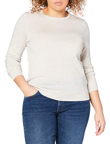 Marca Amazon - MERAKI Jersey de Merino Mujer Cuello Redondo, Beige (Oatmeal), 48, Label: 3XL