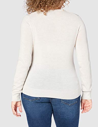 Marca Amazon - MERAKI Jersey de Merino Mujer Cuello Redondo, Beige (Oatmeal), 48, Label: 3XL