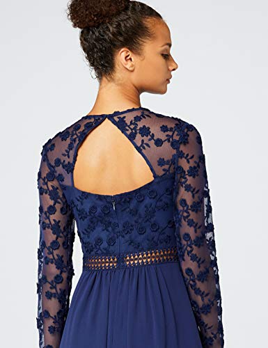 Marca Amazon - TRUTH & FABLE Vestido Largo Evasé de Encaje Mujer, Azul (Blue), 44, Label: XL
