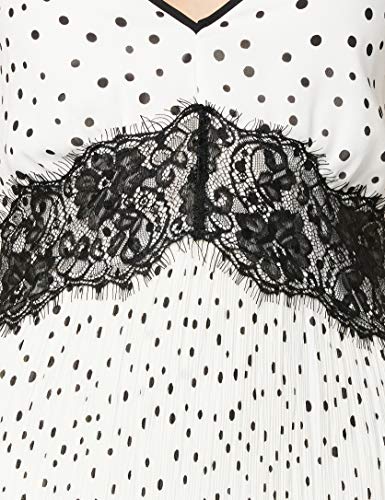 Marca Amazon - TRUTH & FABLE Vestido Midi de Lunares con Encaje Mujer, Marfil (Spot Off-white), 44, Label: XL