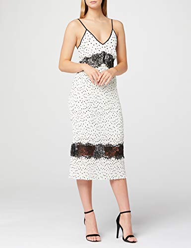 Marca Amazon - TRUTH & FABLE Vestido Midi de Lunares con Encaje Mujer, Marfil (Spot Off-white), 44, Label: XL