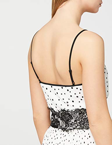 Marca Amazon - TRUTH & FABLE Vestido Midi de Lunares con Encaje Mujer, Marfil (Spot Off-white), 44, Label: XL