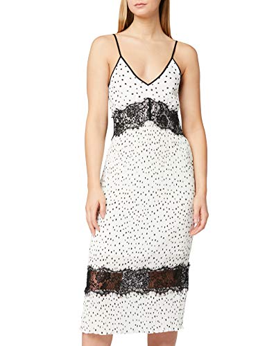 Marca Amazon - TRUTH & FABLE Vestido Midi de Lunares con Encaje Mujer, Marfil (Spot Off-white), 44, Label: XL