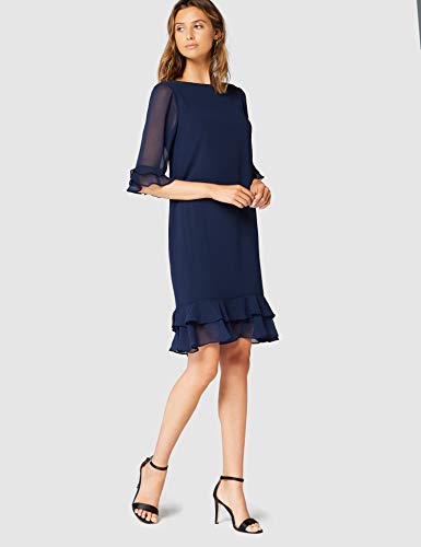 Marca Amazon - TRUTH & FABLE Vestido Midi Evasé de Gasa Mujer, Azul (Navy), 40, Label: M
