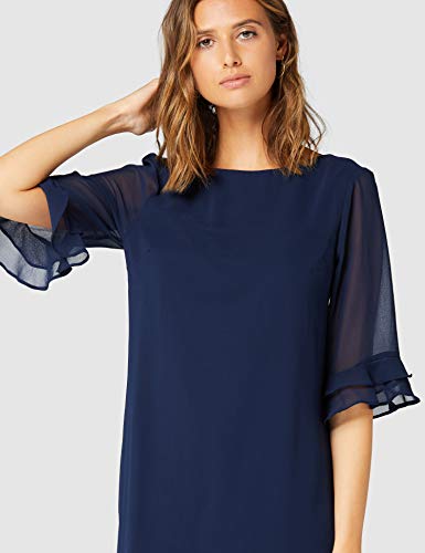 Marca Amazon - TRUTH & FABLE Vestido Midi Evasé de Gasa Mujer, Azul (Navy), 40, Label: M